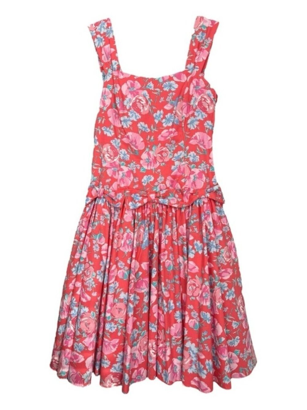 Vintage Laura Ashley Floral Bow Dress Size 10 Pink Red 90s Made in Great Britain